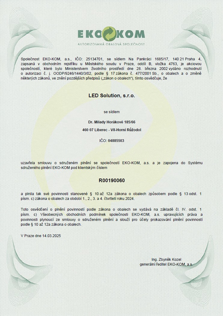 Osvedčenie o produkcii obalov EKO-KOM